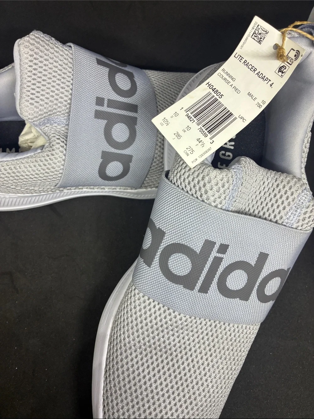 adidas Light Racer Adapt 4 Gray Slip-On Mesh Sneakers with Dark Gray Logo Band
